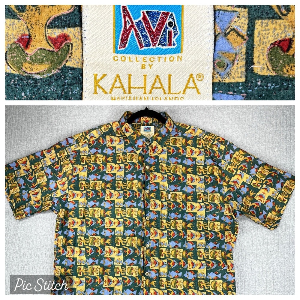 Kahala Collection By Avi Hawaiian Islands Dress Shirt Mens XL Aloha short sleeve